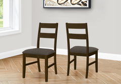 Dining Chair, 37" Height, Set Of 2, Upholstered, Side, Dining Room, Kitchen, Brown Solid Wood, Brown Fabric, Transitional