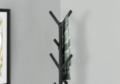 Coat Rack, Hall Tree, Free Standing, 8 Hooks, Entryway, 70"h, Bedroom, Black Metal, Contemporary, Modern