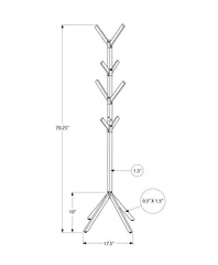 Coat Rack, Hall Tree, Free Standing, 8 Hooks, Entryway, 70"h, Bedroom, Grey Metal, Contemporary, Modern