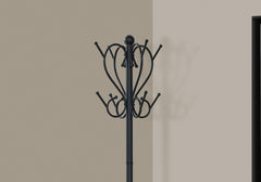 Coat Rack, Hall Tree, Free Standing, 8 Hooks, Entryway, 71"h, Umbrella Holder, Bedroom, Black Metal, Transitional