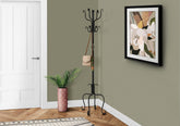 Coat Rack, Hall Tree, Free Standing, 8 Hooks, Entryway, 74"h, Bedroom, Black Metal, Transitional