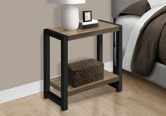 Accent Table, Side, End, Narrow, Small, 2 Tier, Living Room, Bedroom, Brown Laminate, Black Metal, Contemporary, Modern