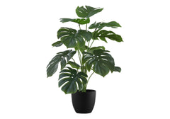 Artificial Plant, 24" Tall, Monstera, Indoor, Faux, Fake, Table, Greenery, Potted, Real Touch, Decorative, Green Leaves, Black Pot