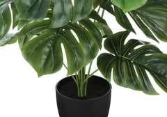Artificial Plant, 24" Tall, Monstera, Indoor, Faux, Fake, Table, Greenery, Potted, Real Touch, Decorative, Green Leaves, Black Pot