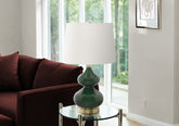 Lighting, 24"h, Green Glass, Ivory / Cream Shade, Contemporary