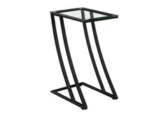 Accent Table, C-shaped, End, Side, Snack, Living Room, Bedroom, Tempered Glass, Black Metal, Contemporary, Modern