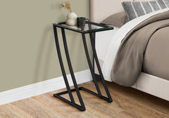 Accent Table, C-shaped, End, Side, Snack, Living Room, Bedroom, Tempered Glass, Black Metal, Contemporary, Modern