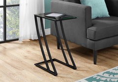 Accent Table, C-shaped, End, Side, Snack, Living Room, Bedroom, Tempered Glass, Black Metal, Contemporary, Modern