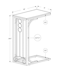 Accent Table, C-shaped, End, Side, Snack, Living Room, Bedroom, Black Laminate, Grey Metal, Transitional