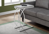 Accent Table, C-shaped, End, Side, Snack, Living Room, Bedroom, Grey Laminate, Chrome Metal, Contemporary, Modern