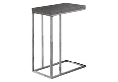 Accent Table, C-shaped, End, Side, Snack, Living Room, Bedroom, Grey Laminate, Chrome Metal, Contemporary, Modern