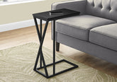 Accent Table, C-shaped, End, Side, Snack, Living Room, Bedroom, Black Laminate, Black Metal, Contemporary, Modern