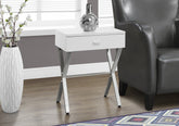 Accent Table, Side, End, Nightstand, Lamp, Storage Drawer, Living Room, Bedroom, Glossy White Laminate, Chrome Metal, Contemporary, Modern