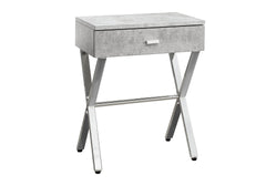 Accent Table, Side, End, Nightstand, Lamp, Storage Drawer, Living Room, Bedroom, Grey Laminate, Chrome Metal, Contemporary, Modern