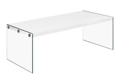 Coffee Table, Accent, Cocktail, Rectangular, Living Room, 44"l, Glossy White Laminate, Clear Tempered Glass, Contemporary, Modern
