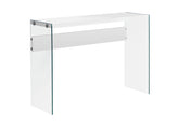 Accent Table, Console, Entryway, Narrow, Sofa, Living Room, Bedroom, Glossy White Laminate, Clear Tempered Glass, Contemporary, Modern