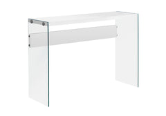 Accent Table, Console, Entryway, Narrow, Sofa, Living Room, Bedroom, Glossy White Laminate, Clear Tempered Glass, Contemporary, Modern