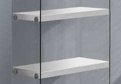 Bookshelf, Bookcase, Etagere, 5 Tier, 60"h, Office, Bedroom, Glossy White Laminate, Clear Tempered Glass, Contemporary, Modern