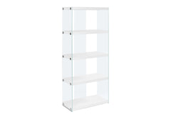Bookshelf, Bookcase, Etagere, 5 Tier, 60"h, Office, Bedroom, Glossy White Laminate, Clear Tempered Glass, Contemporary, Modern