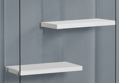 Bookshelf, Bookcase, Etagere, 5 Tier, 60"h, Office, Bedroom, Glossy White Laminate, Clear Tempered Glass, Contemporary, Modern