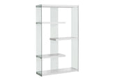 Bookshelf, Bookcase, Etagere, 5 Tier, 60"h, Office, Bedroom, Glossy White Laminate, Clear Tempered Glass, Contemporary, Modern