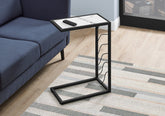 Accent Table, C-shaped, End, Side, Snack, Living Room, Bedroom, White Marble Look Laminate, Black Metal, Contemporary, Modern
