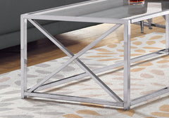 Coffee Table, Accent, Cocktail, Rectangular, Living Room, 44"l, Clear Tempered Glass, Chrome Metal, Contemporary, Modern