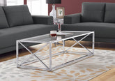 Coffee Table, Accent, Cocktail, Rectangular, Living Room, 44"l, Clear Tempered Glass, Chrome Metal, Contemporary, Modern