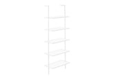 Bookshelf, Bookcase, Etagere, Ladder, 5 Tier, 72"h, Office, Bedroom, White Laminate, White Metal, Contemporary, Modern