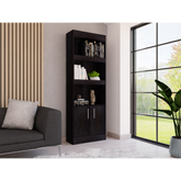 Bookcase, Three Shelves, Double Door Cabinet, Metal Hardware, Black
