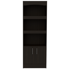 Bookcase, Three Shelves, Double Door Cabinet, Metal Hardware, Black