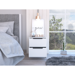 Modern Nightstand 19" H, Two Drawers, White
