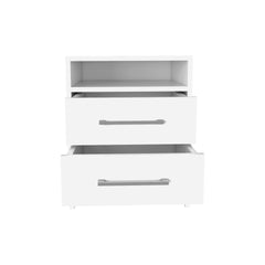 Nightstand 20"H, Two Drawers, Superior Top, Metal Handles, White