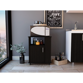 Lower Microwave Pantry 29" H, Single Door Cabinet, One Open Shelf, Three Side Shelves, Black