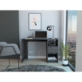 Computer Desk with 1-Drawer and 2-Open Storage Shelves, Smokey Oak