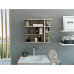 Medicine Cabinet 19" H, Six External Shelves, Three Interior Shelves, Light Gray