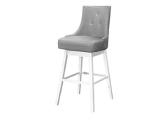 Bar Stool, Set Of 2, Swivel, Bar Height, White Wood, Grey Leather Look, Transitional
