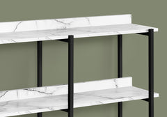 Accent Table, Console, Entryway, Narrow, Sofa, Living Room, Bedroom, White Marble Look Laminate, Black Metal, Contemporary, Modern