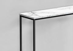 Accent Table, Console, Entryway, Narrow, Sofa, Living Room, Bedroom, White Marble Look Laminate, Black Metal, Contemporary, Modern
