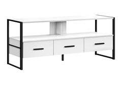 Tv Stand, 48 Inch, Console, Media Entertainment Center, Storage Drawers, Living Room, Bedroom, White Laminate, Black Metal, Contemporary, Modern