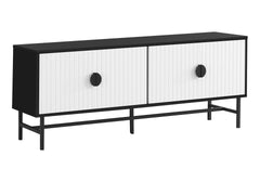 Tv Stand, 60 Inch, Console, Media Entertainment Center, Storage Cabinet, Living Room, Bedroom, Black And White Laminate, Black Metal, Contemporary, Modern