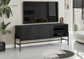 Tv Stand, 60 Inch, Console, Media Entertainment Center, Storage Cabinet, Living Room, Bedroom, Black Laminate, Black Metal, Contemporary, Modern