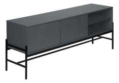Tv Stand, 60 Inch, Console, Media Entertainment Center, Storage Cabinet, Living Room, Bedroom, Grey Laminate, Black Metal, Contemporary, Modern