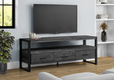 Tv Stand, 60 Inch, Console, Media Entertainment Center, Storage Drawers, Living Room, Bedroom, Black Laminate, Black Metal, Contemporary, Modern