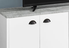 Tv Stand, 60 Inch, Console, Media Entertainment Center, Storage Cabinet, Living Room, Bedroom, White And Grey Laminate, Black Metal, Contemporary, Modern