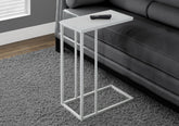 Accent Table, C-shaped, End, Side, Snack, Living Room, Bedroom, Tempered Glass, White Metal, Contemporary, Modern