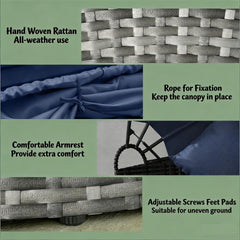 Patio Sectional Furniture Set,Outdoor Conversation Set,4 Piece Round Rattan Daybed