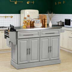 Kitchen Island Rolling Kitchen Island Cart with 2 Drawers, Spice, Knife and Towel Rack ,gray