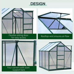 Greenhouse 6' x 6'' for Outdoors, Polycarbonate Greenhouse Aluminum Walk-in Green Houses
