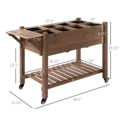 Planter Box,Wooden Garden Box,with 8 Pockets and Lockable Wheels,Foldable Side Clapboard,Elevated and Self-Draining Design